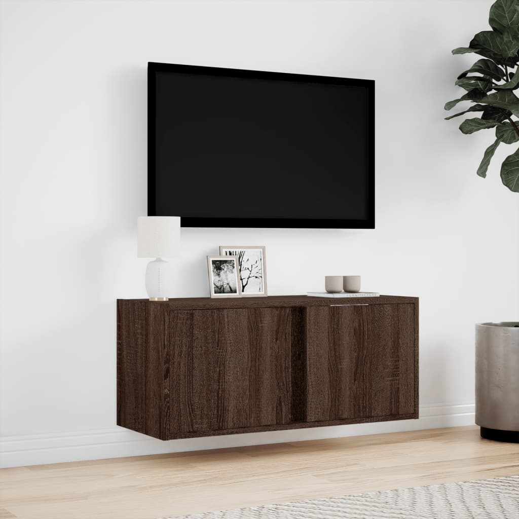 Comoda TV de perete cu lumini LED, stejar maro, 80x31x35 cm — imaginea 4