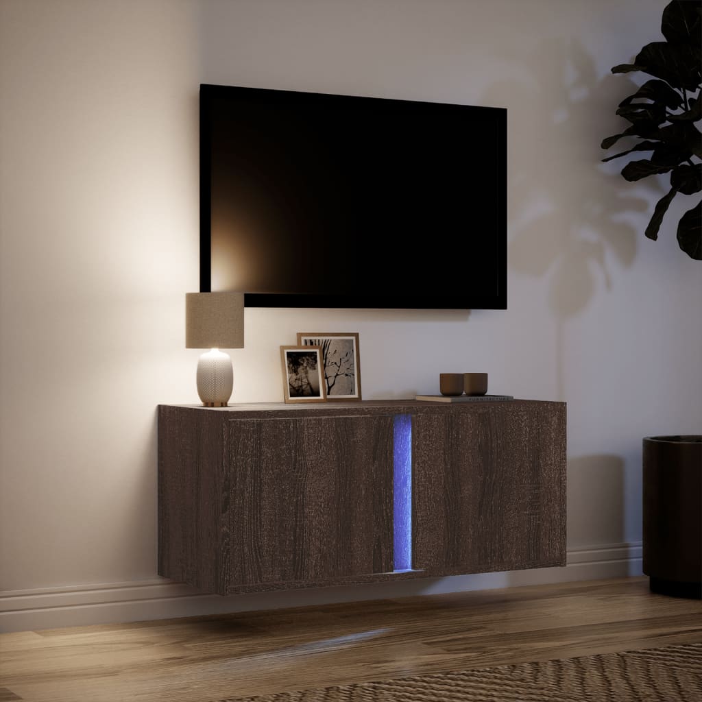 Comoda TV de perete cu lumini LED, stejar maro, 80x31x35 cm — imaginea 5