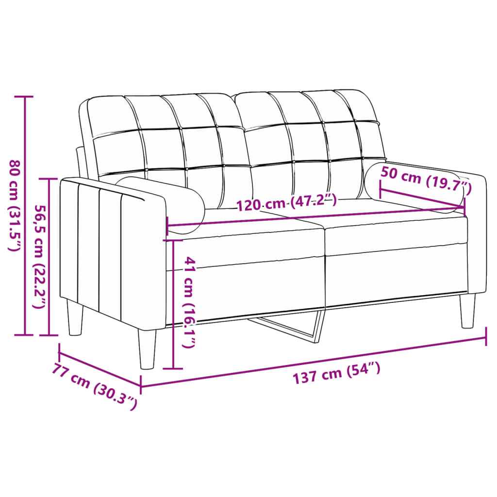 Canapea cu 2 locuri cu pernute, maro, 120 cm, catifea — imaginea 7