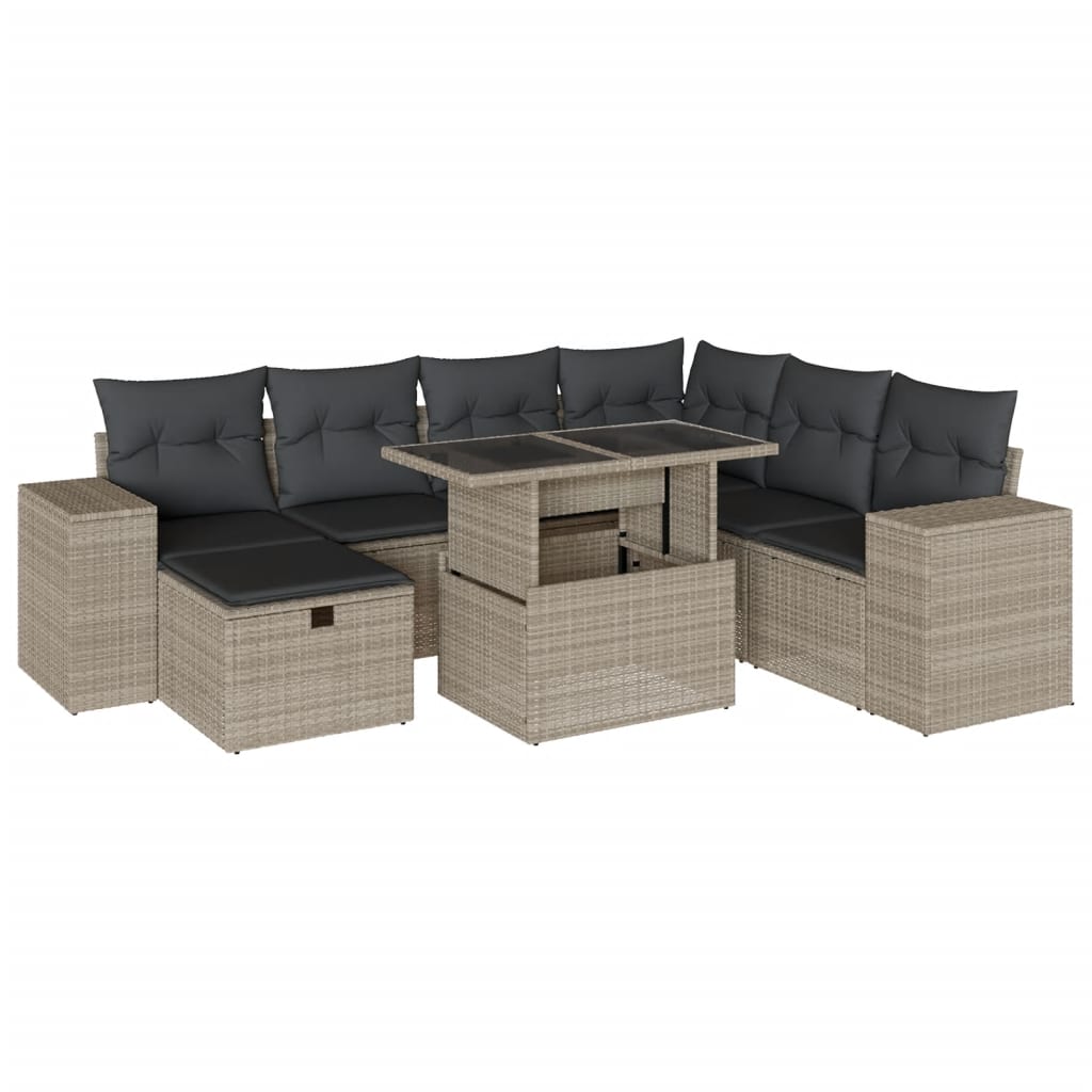Set mobilier de gradina cu perne, 8 piese gri deschis poliratan