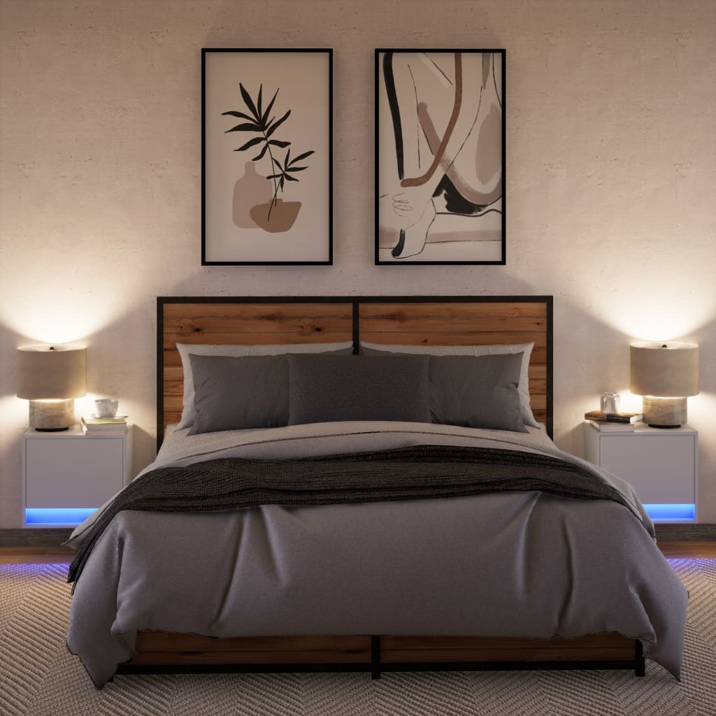 Noptiere montate pe perete cu lumini LED, 2 buc., alb — imaginea 5