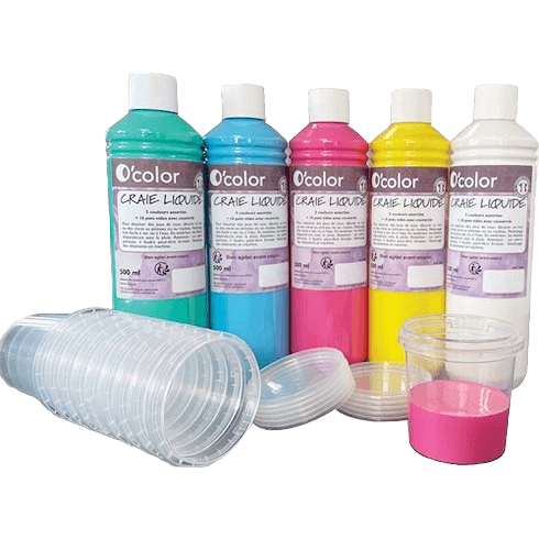 Creta lichida pentru asfalt 5 x 500 ml si 10 recipiente pentru pictura