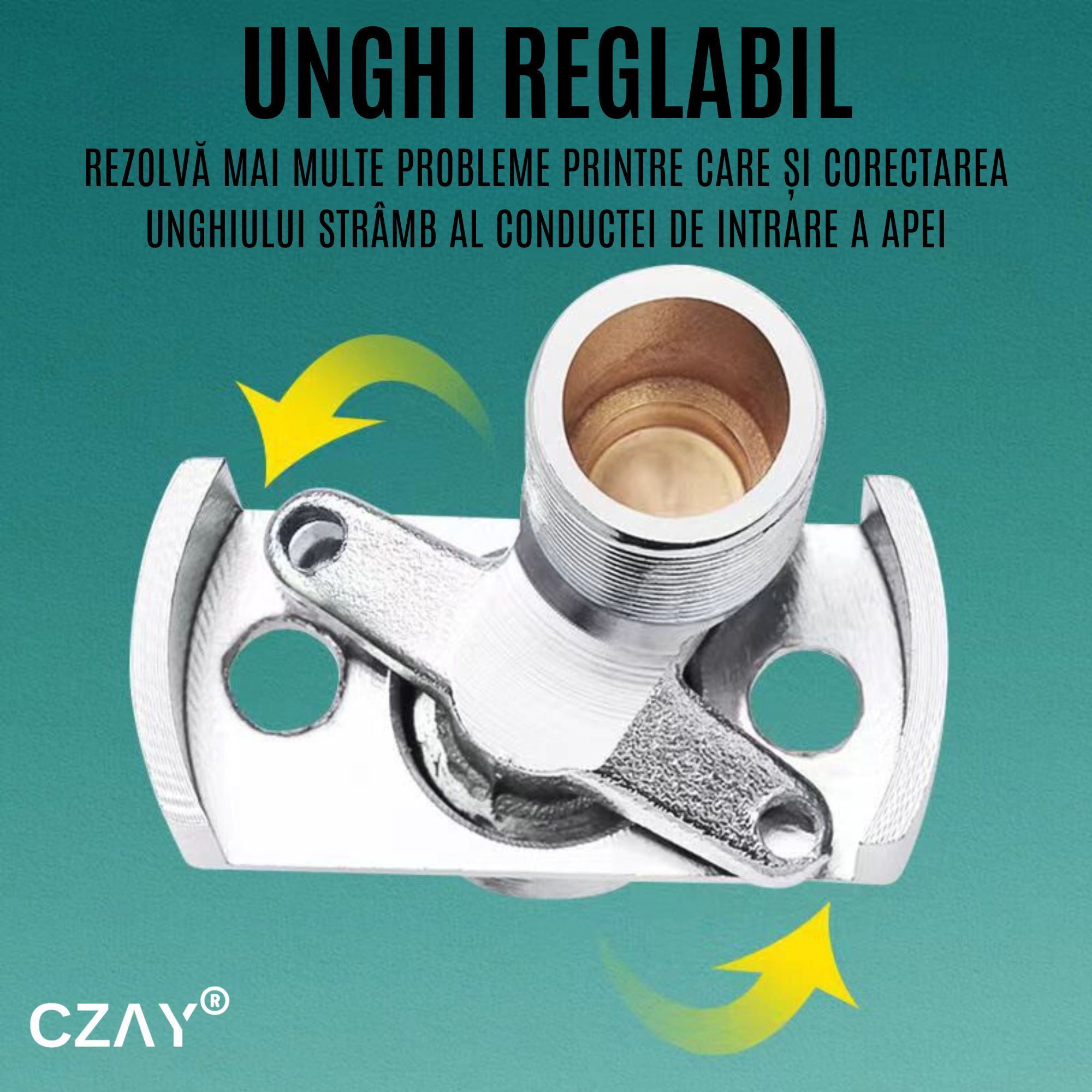 Excentric Reglabil Baterie Dus CZAY®, Racord Unghi Ajustare 0-40º, Accesoriu Instalare Robinet, Lungime Filet 25mm Cupru - 4 | YEO