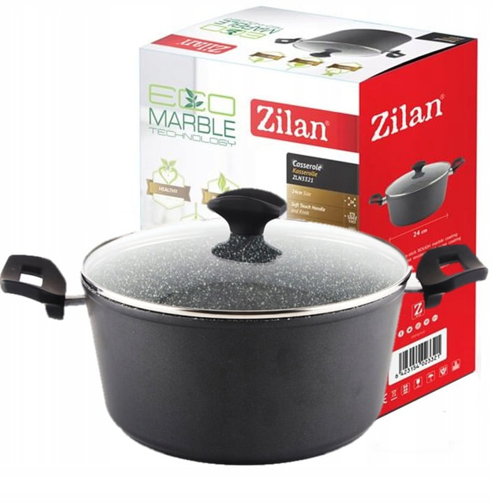 Oala cu capac sticla Zilan ZLN-3321, Diametru 24 cm, Inaltime 12 cm, Material aluminiu, Interior granit, Inductie — imaginea 3
