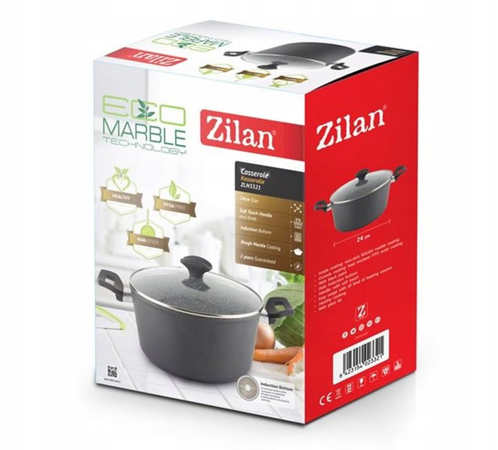 Oala cu capac sticla Zilan ZLN-3321, Diametru 24 cm, Inaltime 12 cm, Material aluminiu, Interior granit, Inductie — imaginea 5