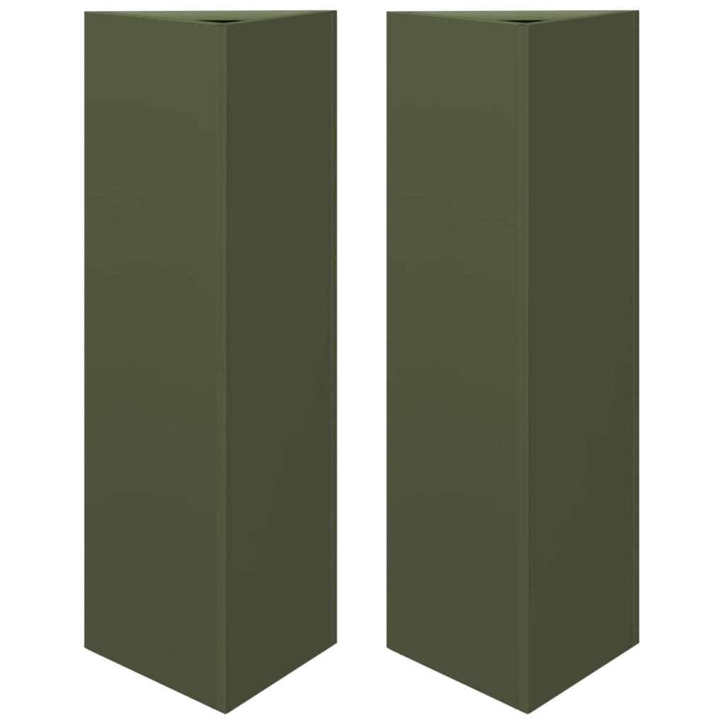 Jardiniere gradina, 2 buc., verde, 30x26x75 cm, otel, triunghi