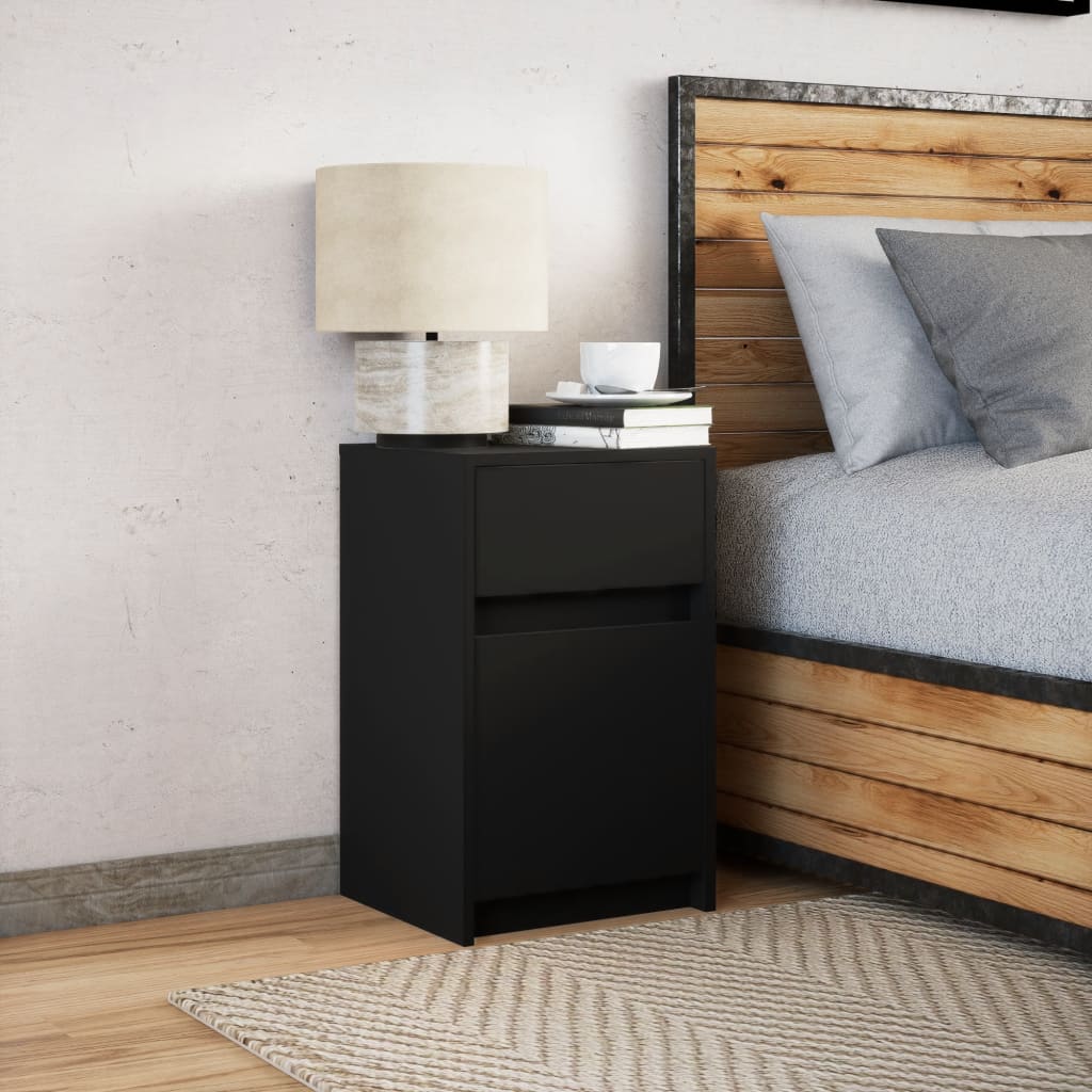 Noptiera cu lumini LED, negru, lemn prelucrat — imaginea 5