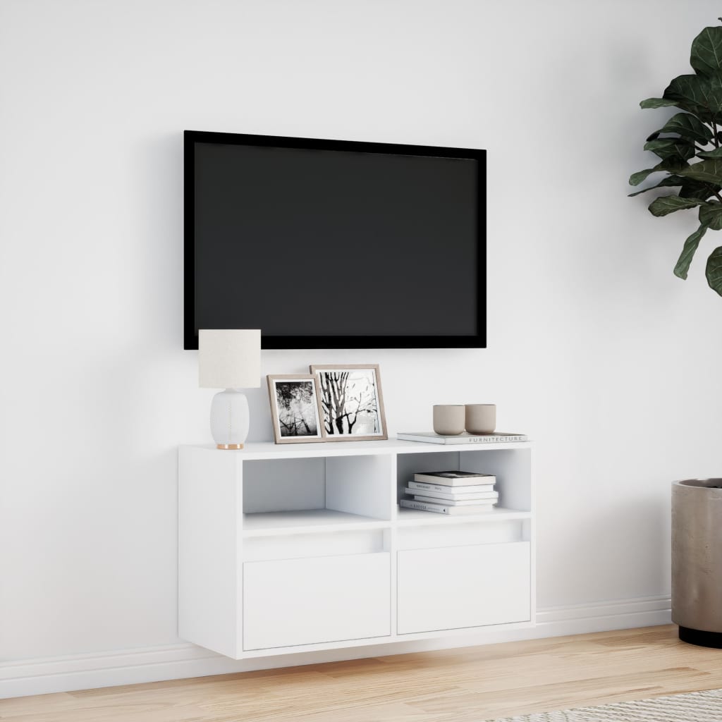 Comoda TV de perete cu lumini LED, alb, 80x31x45 cm — imaginea 4