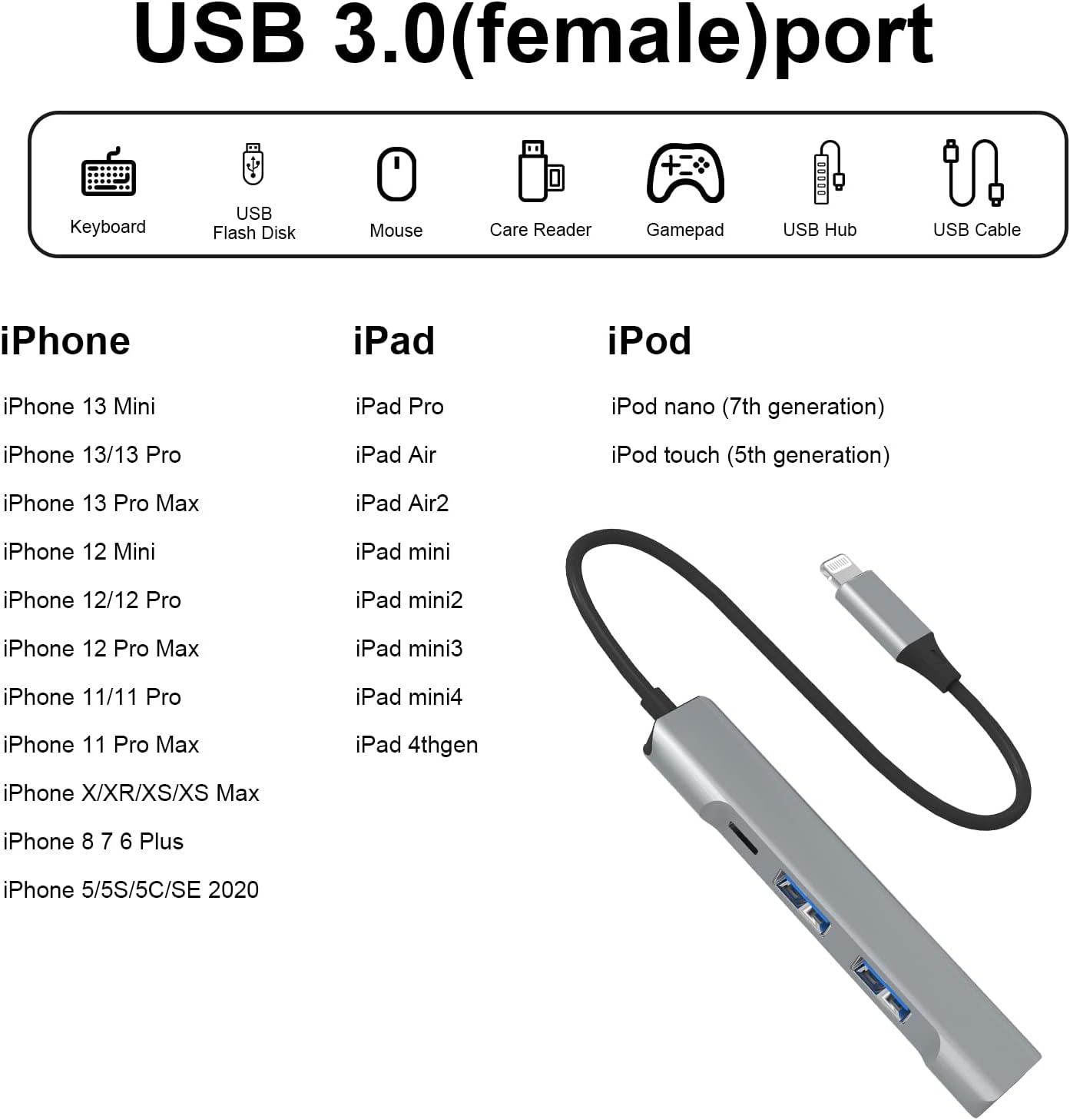 Adaptor Hub USB Lightning MRG MGL231, 3x USB, USB 3.0, Multiport 4 in 1 - 1 | YEO