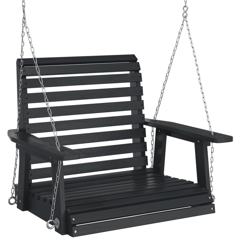 Leagan de gradina cu lanturi metalice, negru, lemn masiv brad, mărime 72x63x56 cm