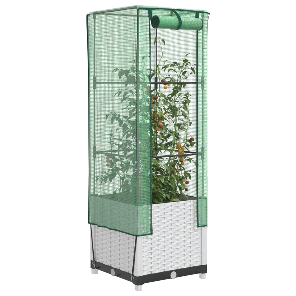 Strat inaltat cu husa de sera, aspect ratan, 40x40x139 cm, alb — imaginea 2