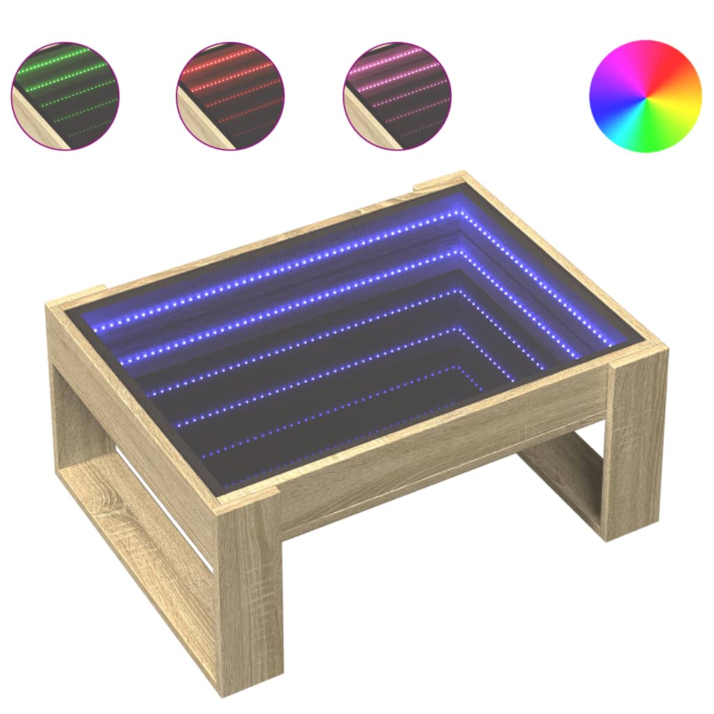 Masuta de cafea cu LED infinity, stejar sonoma, 70x53x30 cm