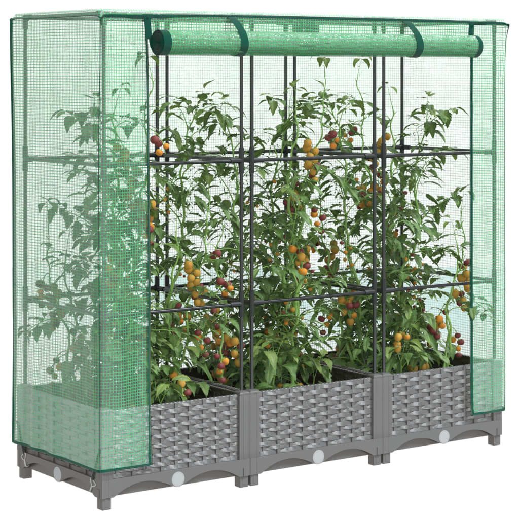 Strat inaltat cu husa de sera, aspect ratan, 120x40x123 cm, gri deschis — imaginea 2