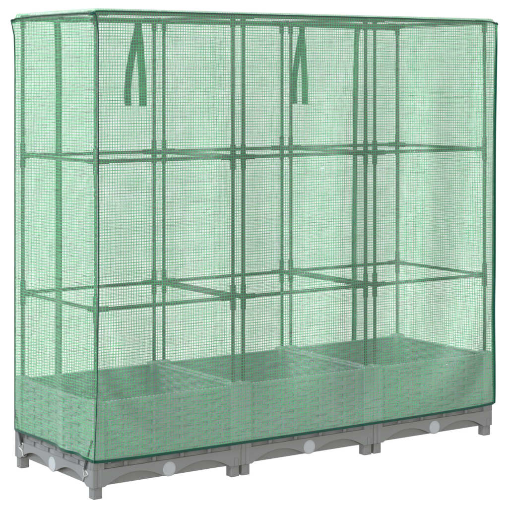 Strat inaltat cu husa de sera, aspect ratan, 120x40x123 cm, gri deschis — imaginea 6