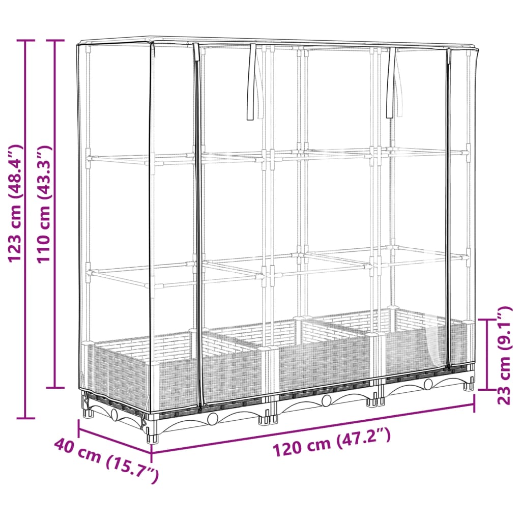 Strat inaltat cu husa de sera, aspect ratan, 120x40x123 cm, gri deschis — imaginea 9