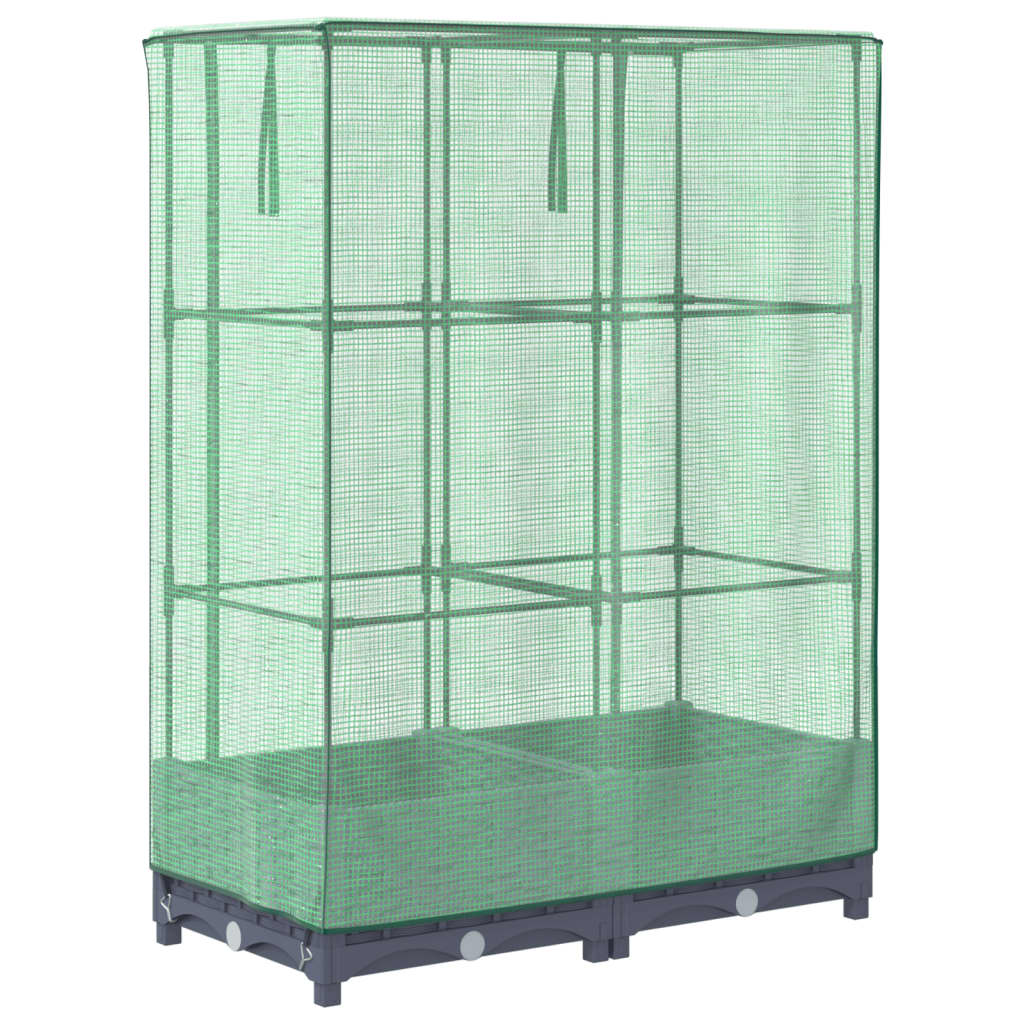 Strat inaltat cu husa de sera, aspect ratan, 80x40x123 cm, gri albastru — imaginea 6