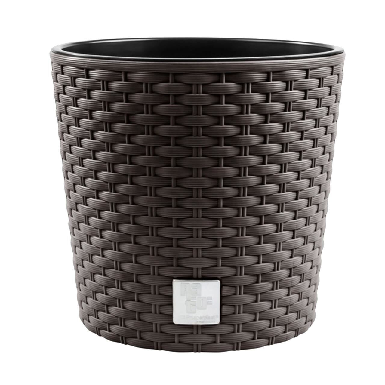 Ghiveci decorativ de flori, Prosperplast, Rato, imitatie ratan, rotund, maro inchis, 30x27 cm — imaginea 4