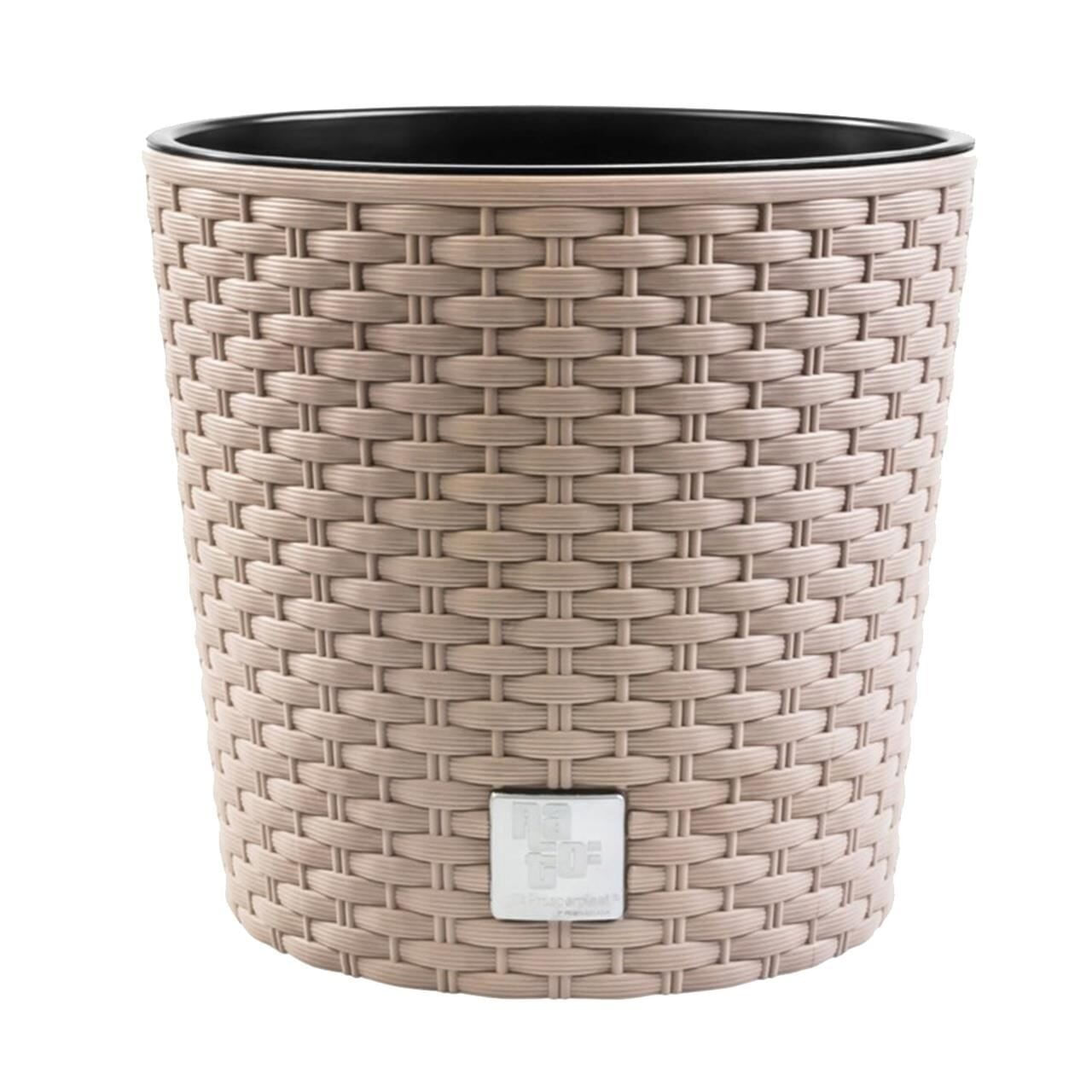 Ghiveci decorativ de flori, Prosperplast, Rato, imitatie ratan, rotund, cafeniu, 30x27 cm — imaginea 2