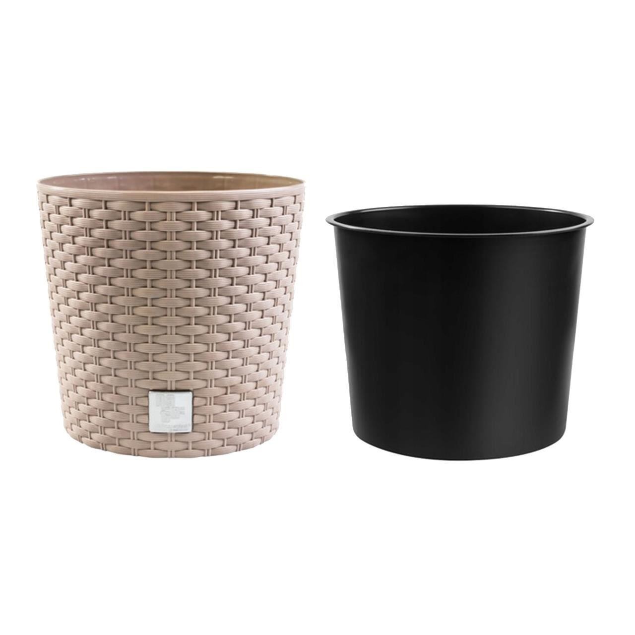 Ghiveci decorativ de flori, Prosperplast, Rato, imitatie ratan, rotund, cafeniu, 30x27 cm — imaginea 4