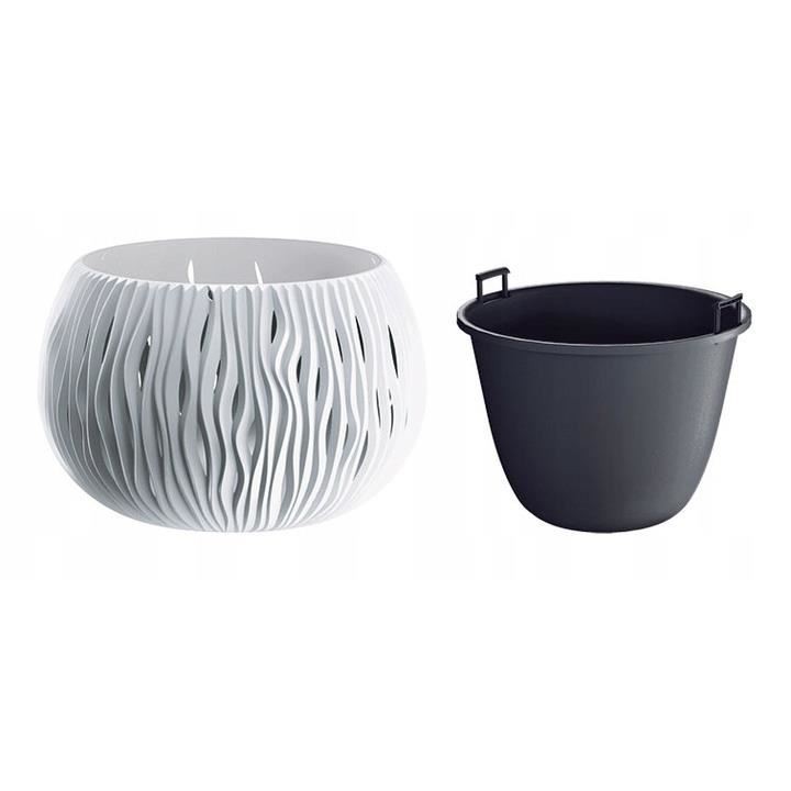 Ghiveci decorativ de flori, rotund, alb, 29x19.5 cm, Sandy Bowl — imaginea 3
