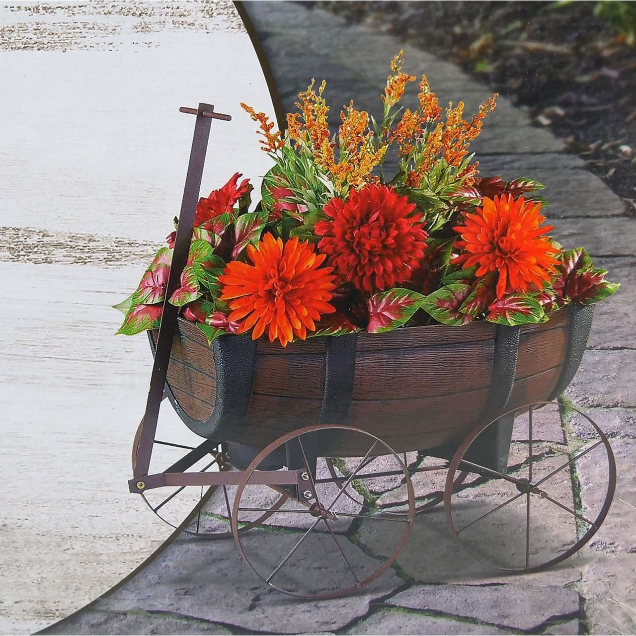 Vas de flori tip butoi, cu carucior, 41.5x29x19 cm, Strend Pro — imaginea 2