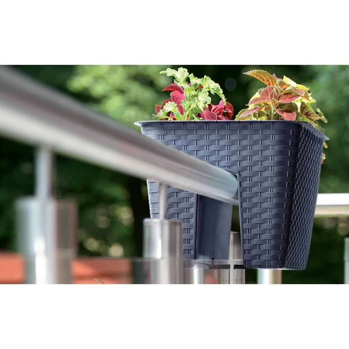 Ghiveci decorativ de flori, dreptunghiular, pentru balustrade, antracit, 39.6x27.2x22.5 cm, Ratolla Railing — imaginea 2