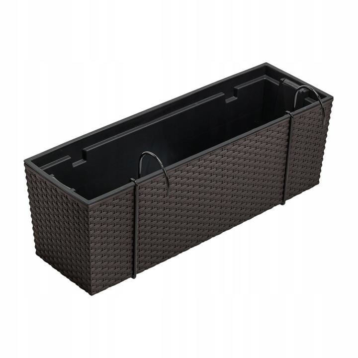 Jardiniera decorativa, suport metalic, imitatie ratan, maro, 58x18x19.5 cm, Rato Case W — imaginea 5