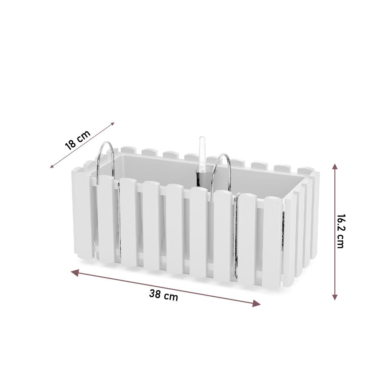Jardiniera decorativa, suport metalic, sistem irigare,​​​​​​​ alb, 38x18x16.2 cm, Boardee Fencycase W — imaginea 2
