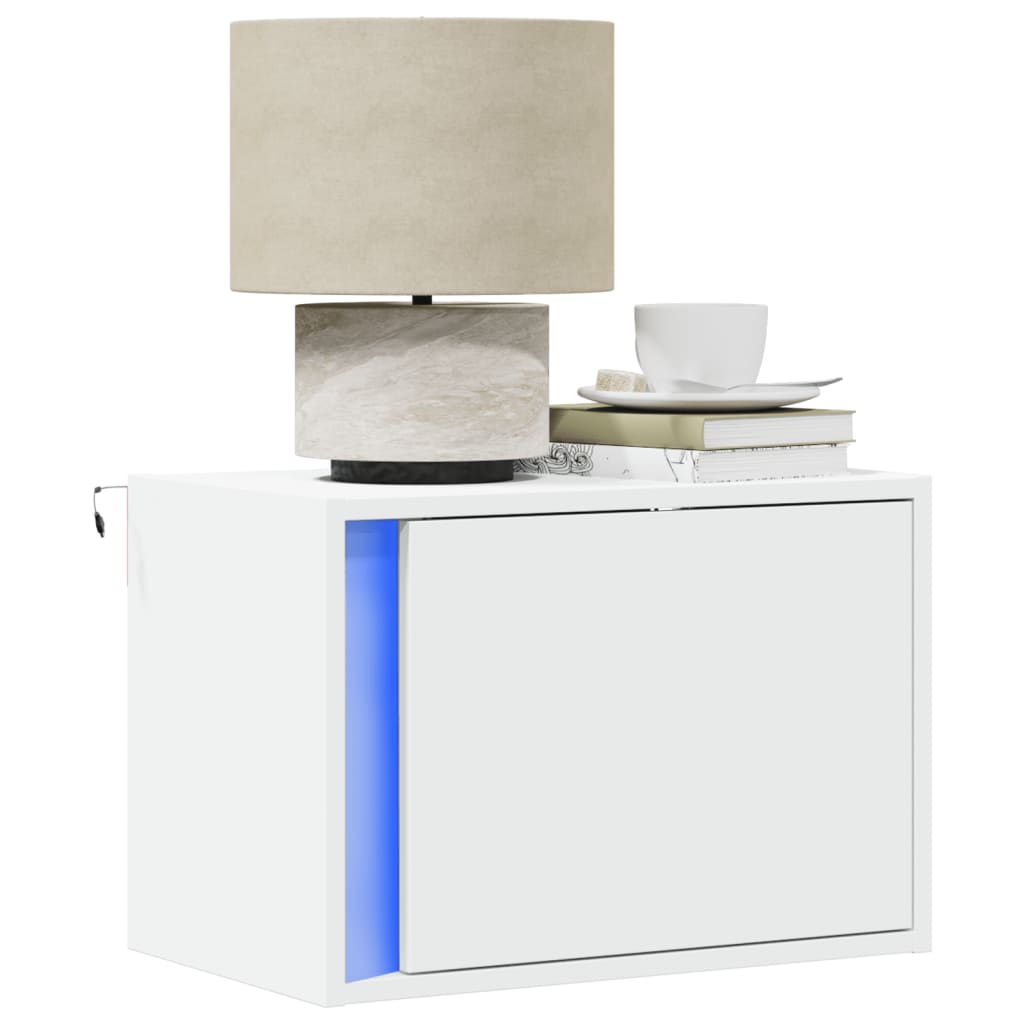Noptiere montate pe perete cu lumini LED, 2 buc., alb — imaginea 2