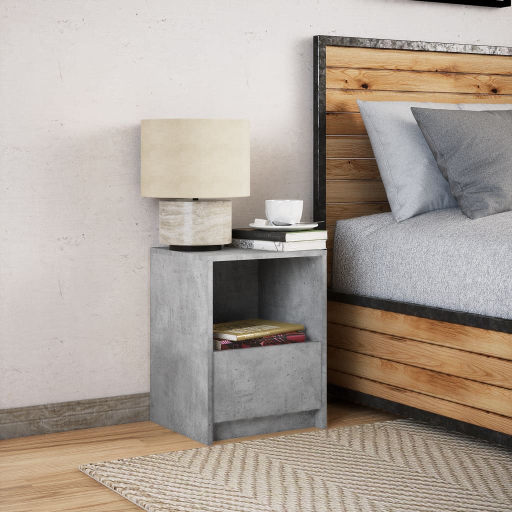 Noptiera cu lumini LED, gri beton, lemn prelucrat — imaginea 4