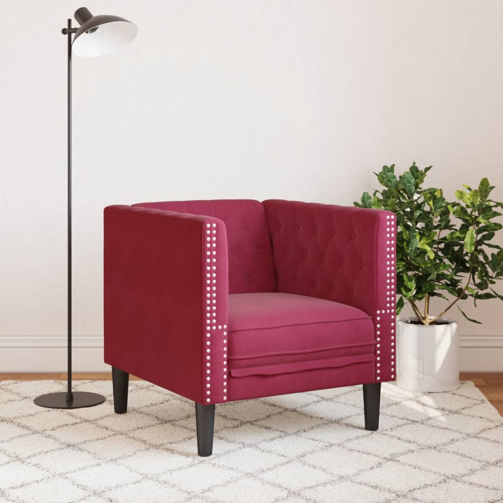 Fotoliu Chesterfield, rosu vin, catifea — imaginea 3