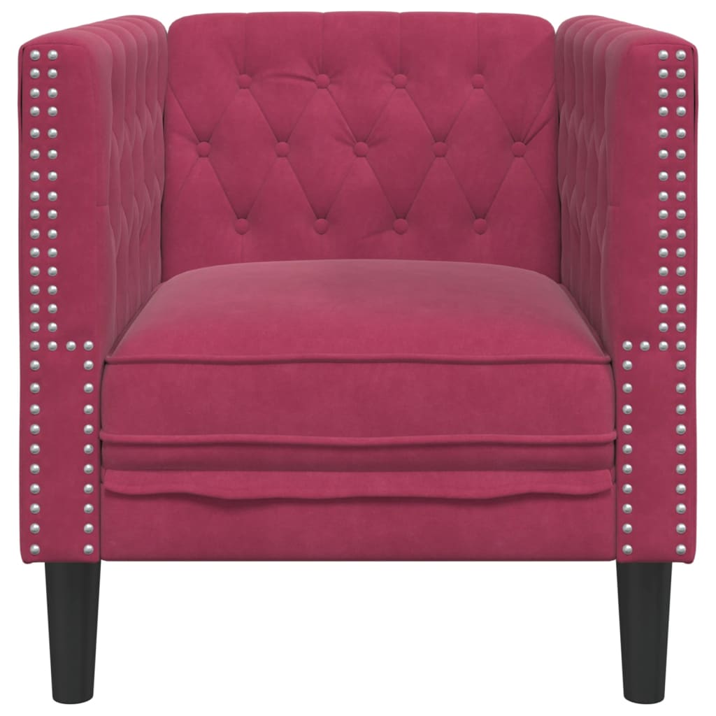 Fotoliu Chesterfield, rosu vin, catifea — imaginea 4