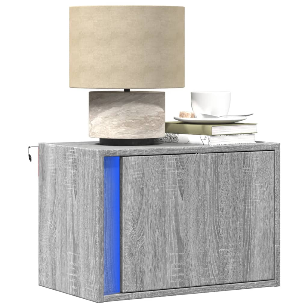 Noptiera montata pe perete cu lumini LED, sonoma gri — imaginea 2