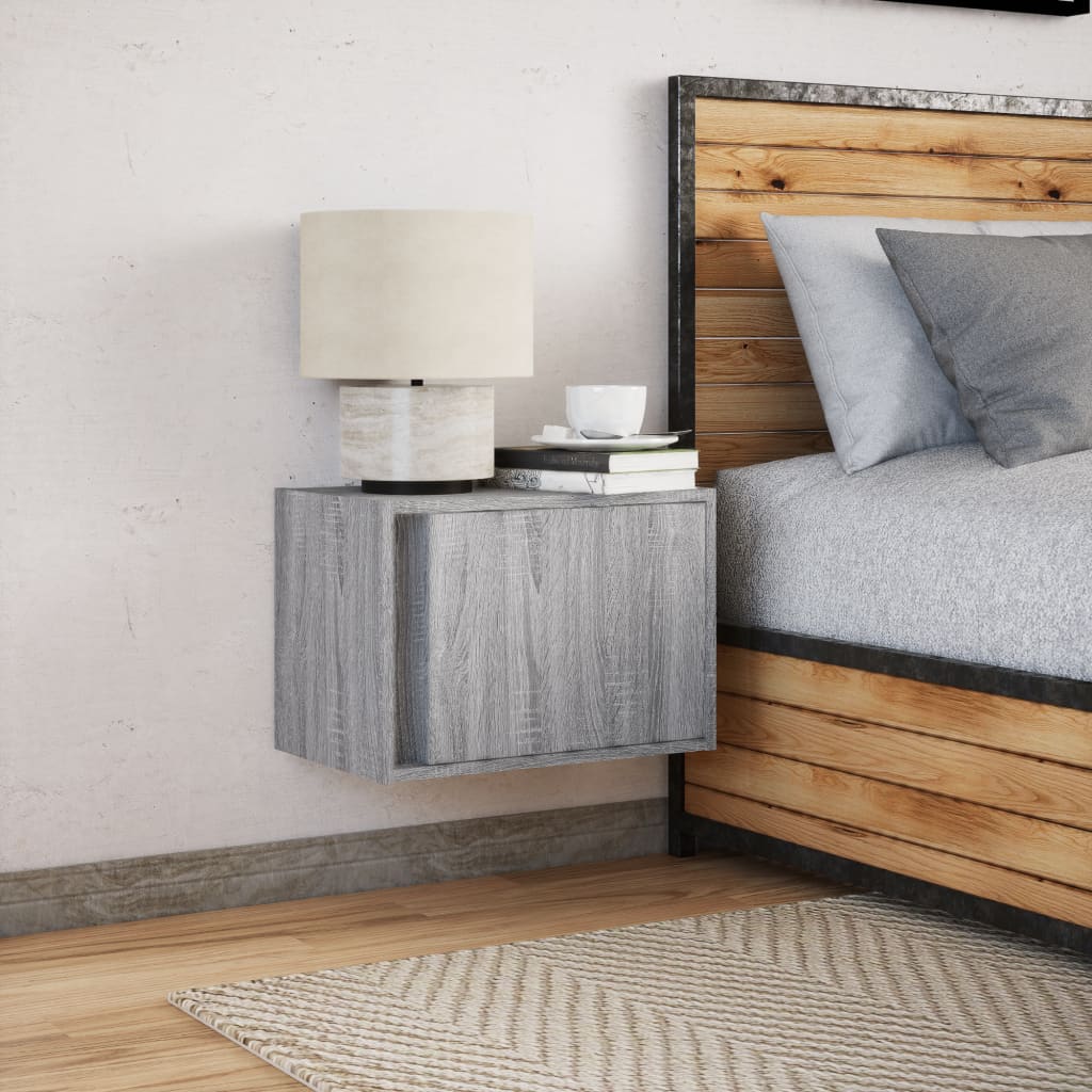 Noptiera montata pe perete cu lumini LED, sonoma gri — imaginea 4