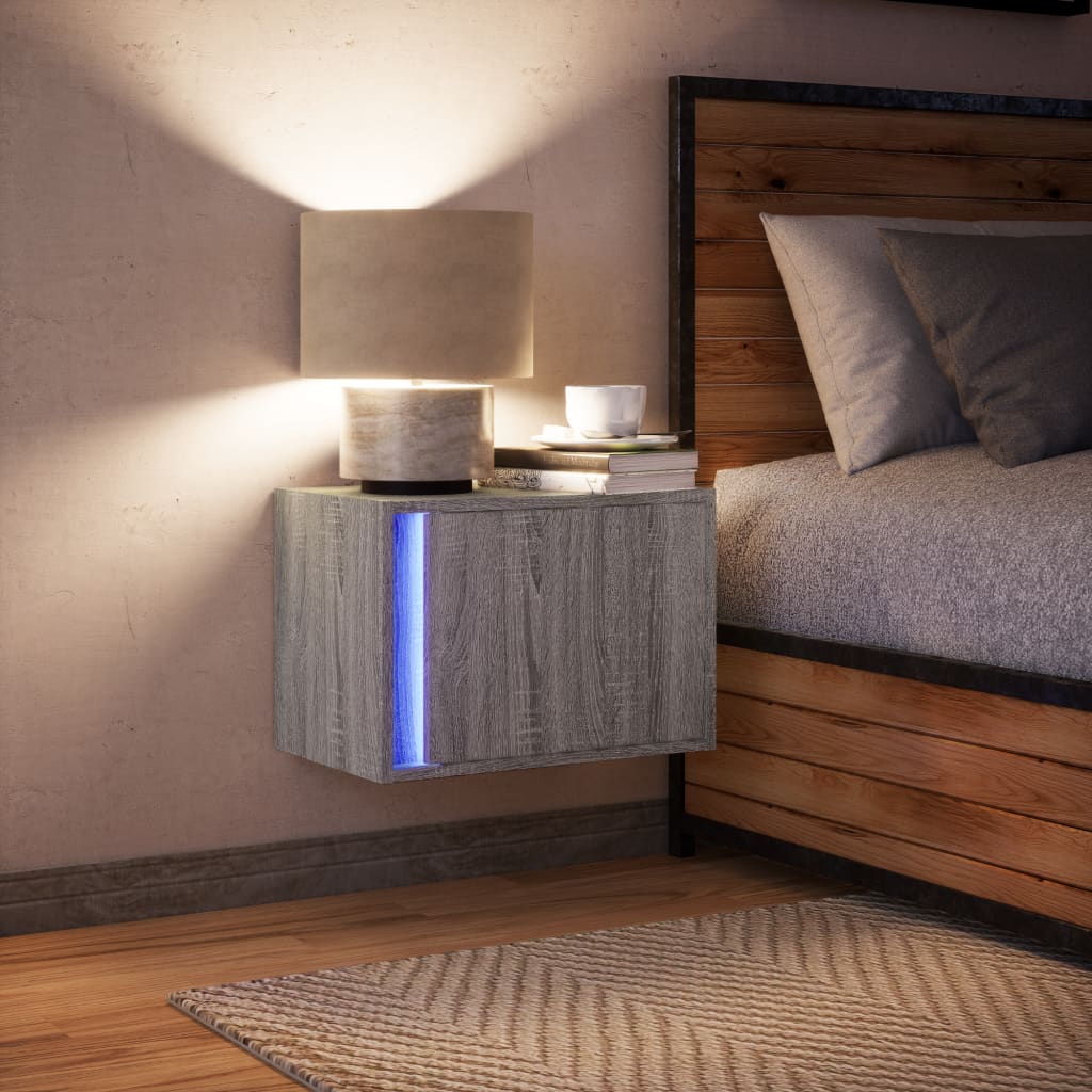 Noptiera montata pe perete cu lumini LED, sonoma gri — imaginea 5
