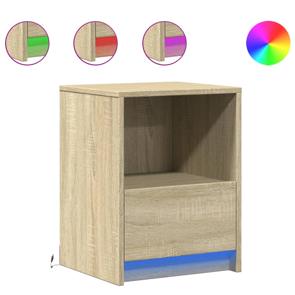 Noptiera cu lumini LED, stejar sonoma, lemn prelucrat