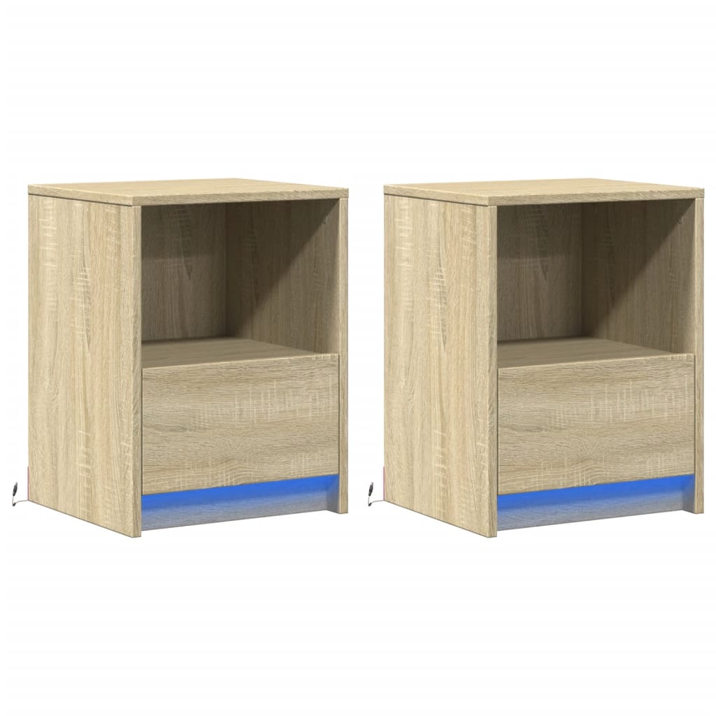 Noptiere cu lumini LED, 2 buc., stejar sonoma, lemn prelucrat — imaginea 3