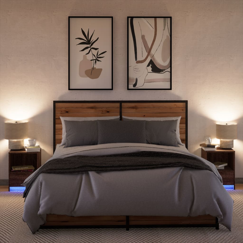 Noptiere cu lumini LED, 2 buc., stejar maro, lemn prelucrat — imaginea 5