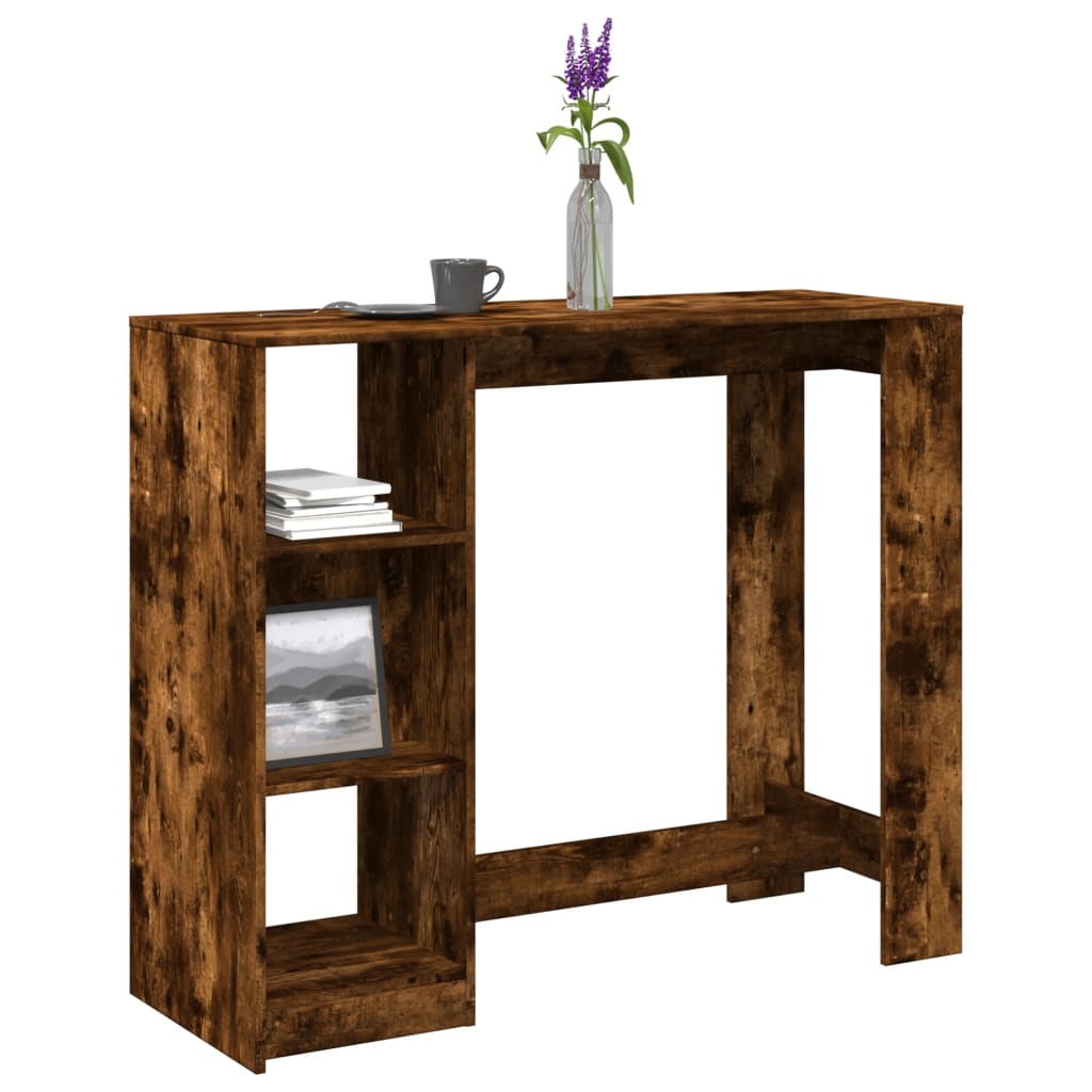 Masa de bar cu raft stejar fumuriu 124x46x103,5cm lemn compozit — imaginea 2