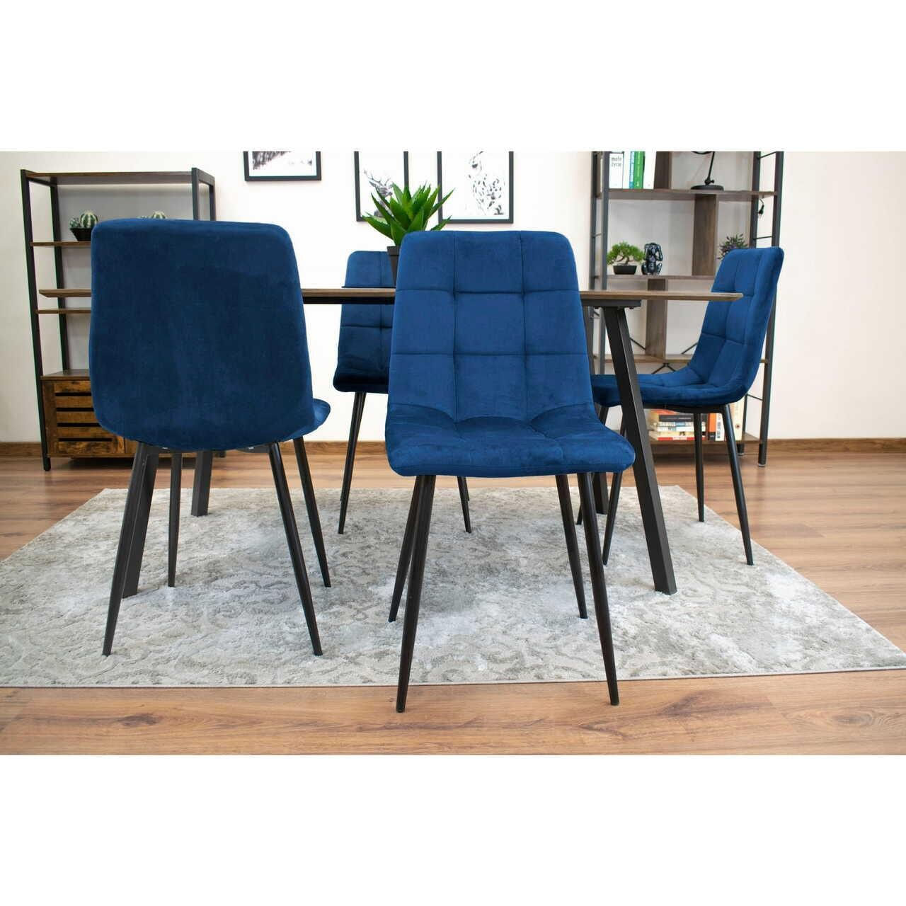 Scaun bucatarie/living, Artool, Kara, catifea, metal, bleumarin si negru, 44.5x50.5x87 cm — imaginea 2
