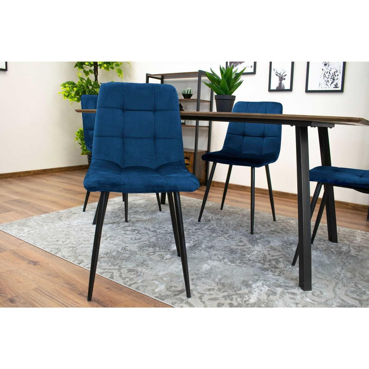 Scaun bucatarie/living, Artool, Kara, catifea, metal, bleumarin si negru, 44.5x50.5x87 cm — imaginea 3