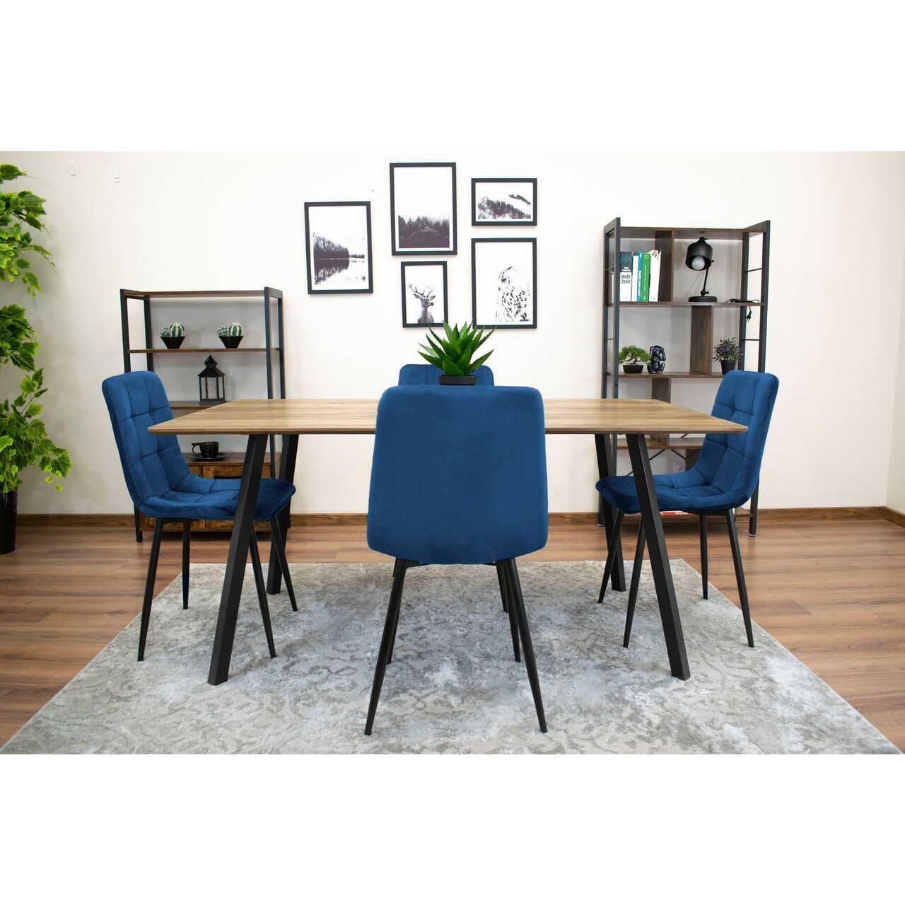Scaun bucatarie/living, Artool, Kara, catifea, metal, bleumarin si negru, 44.5x50.5x87 cm — imaginea 4