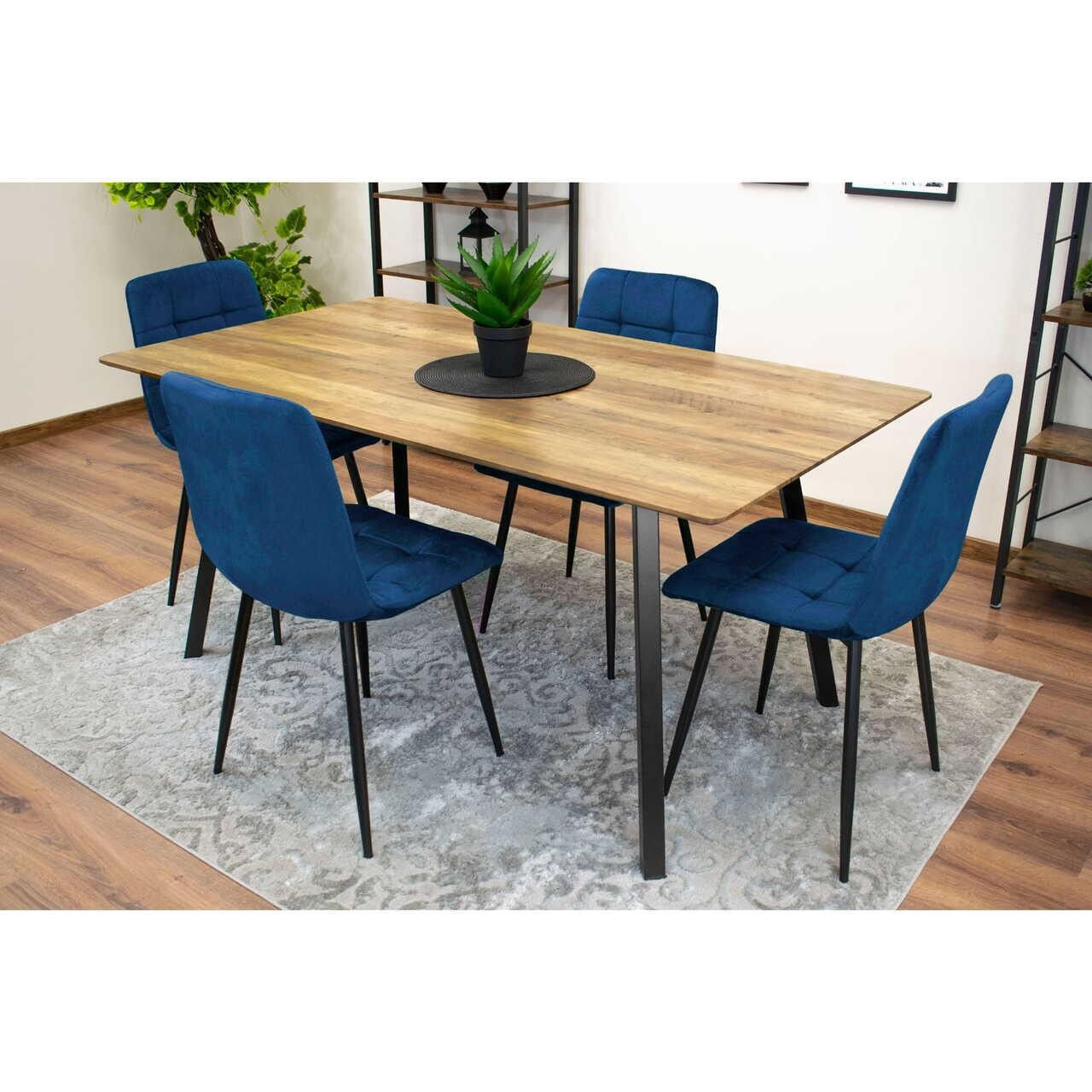 Scaun bucatarie/living, Artool, Kara, catifea, metal, bleumarin si negru, 44.5x50.5x87 cm — imaginea 5
