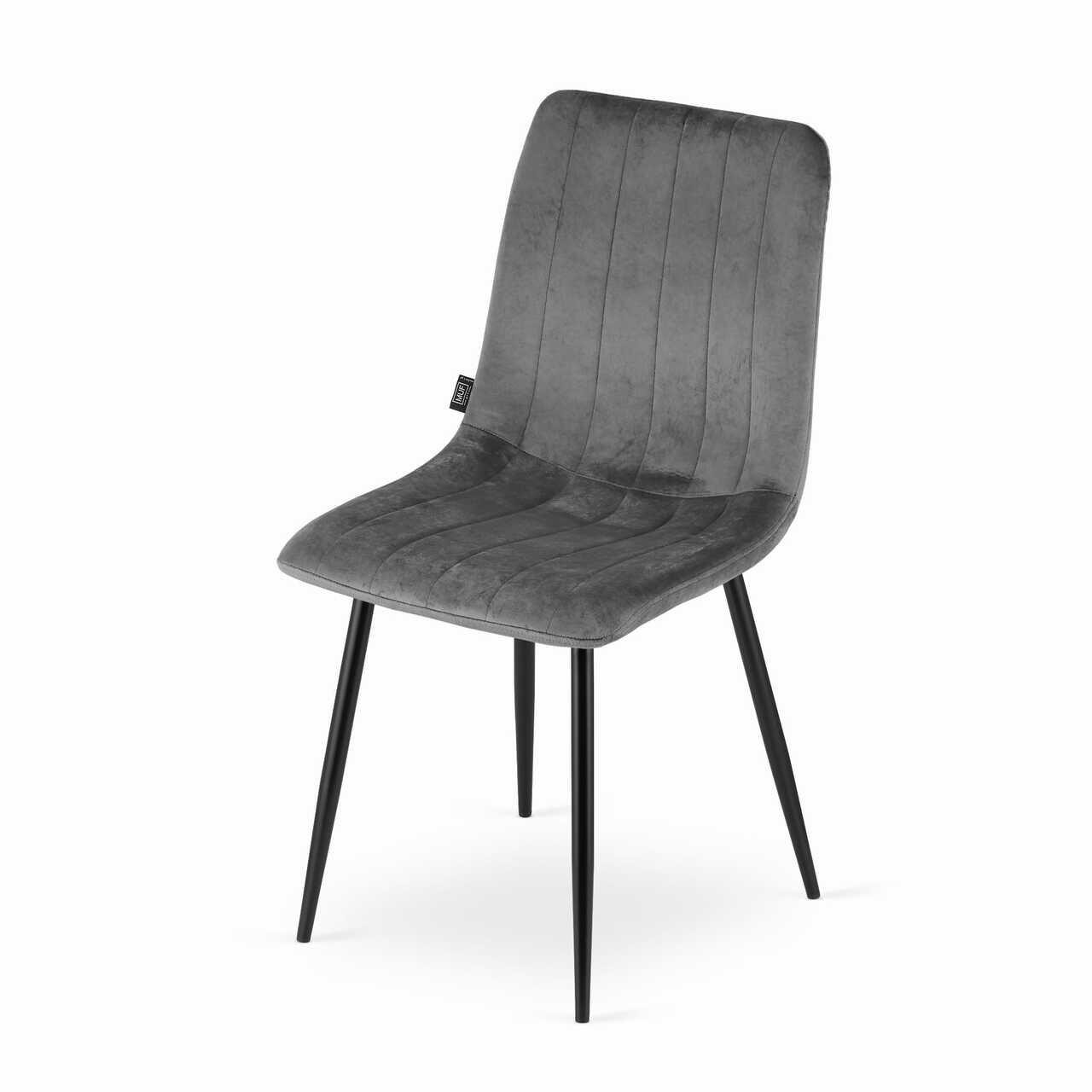 Scaun bucatarie/living, Artool, Lava, catifea, metal, gri si negru, 43x51x90 cm — imaginea 2