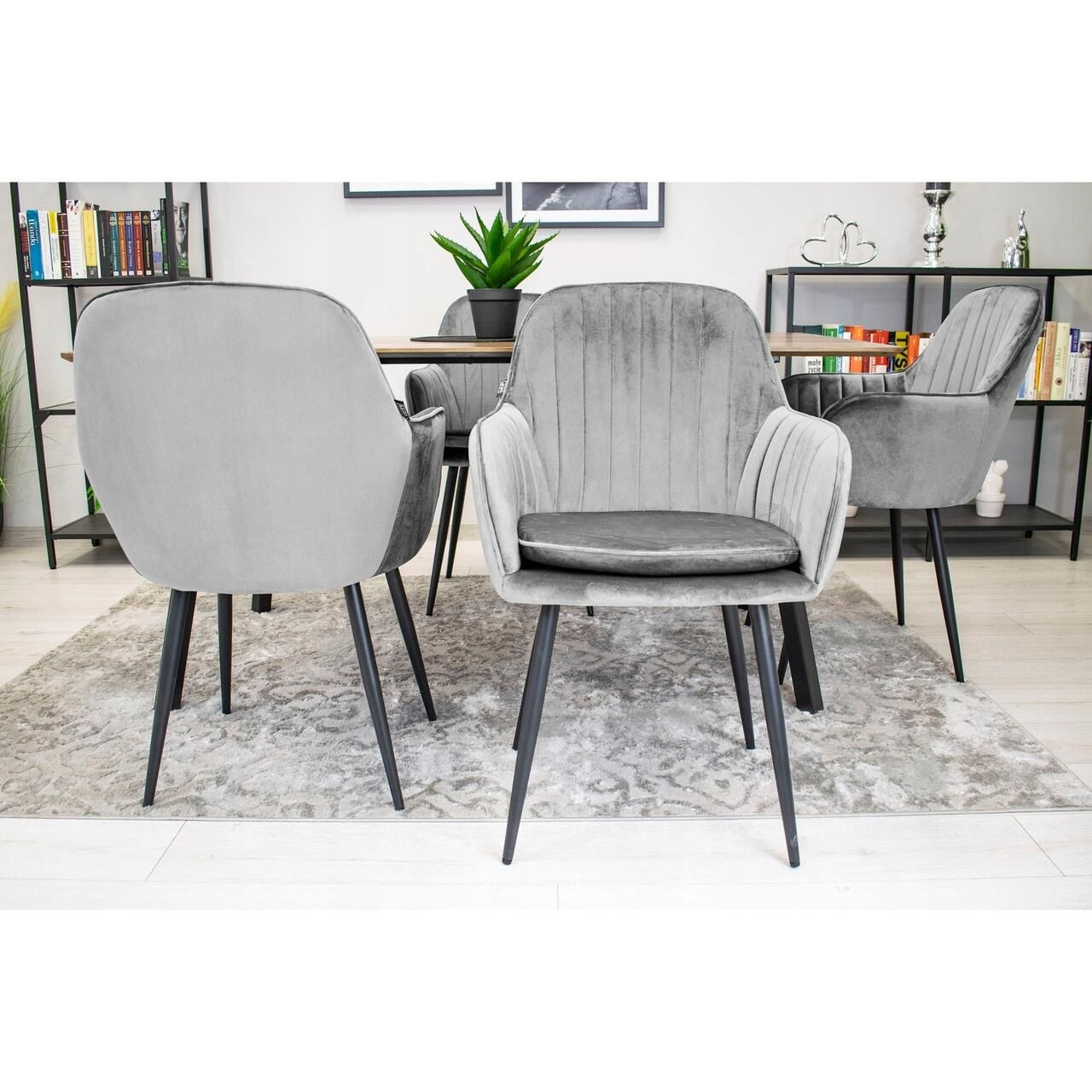 Scaun stil fotoliu bucatarie/living, Artool, Lugo, catifea, metal, argintiu si negru, 57.5x56.5x86.5 cm — imaginea 2