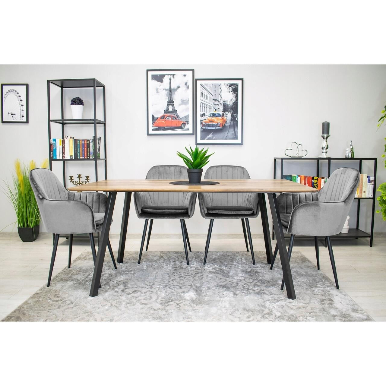 Scaun stil fotoliu bucatarie/living, Artool, Lugo, catifea, metal, argintiu si negru, 57.5x56.5x86.5 cm — imaginea 3