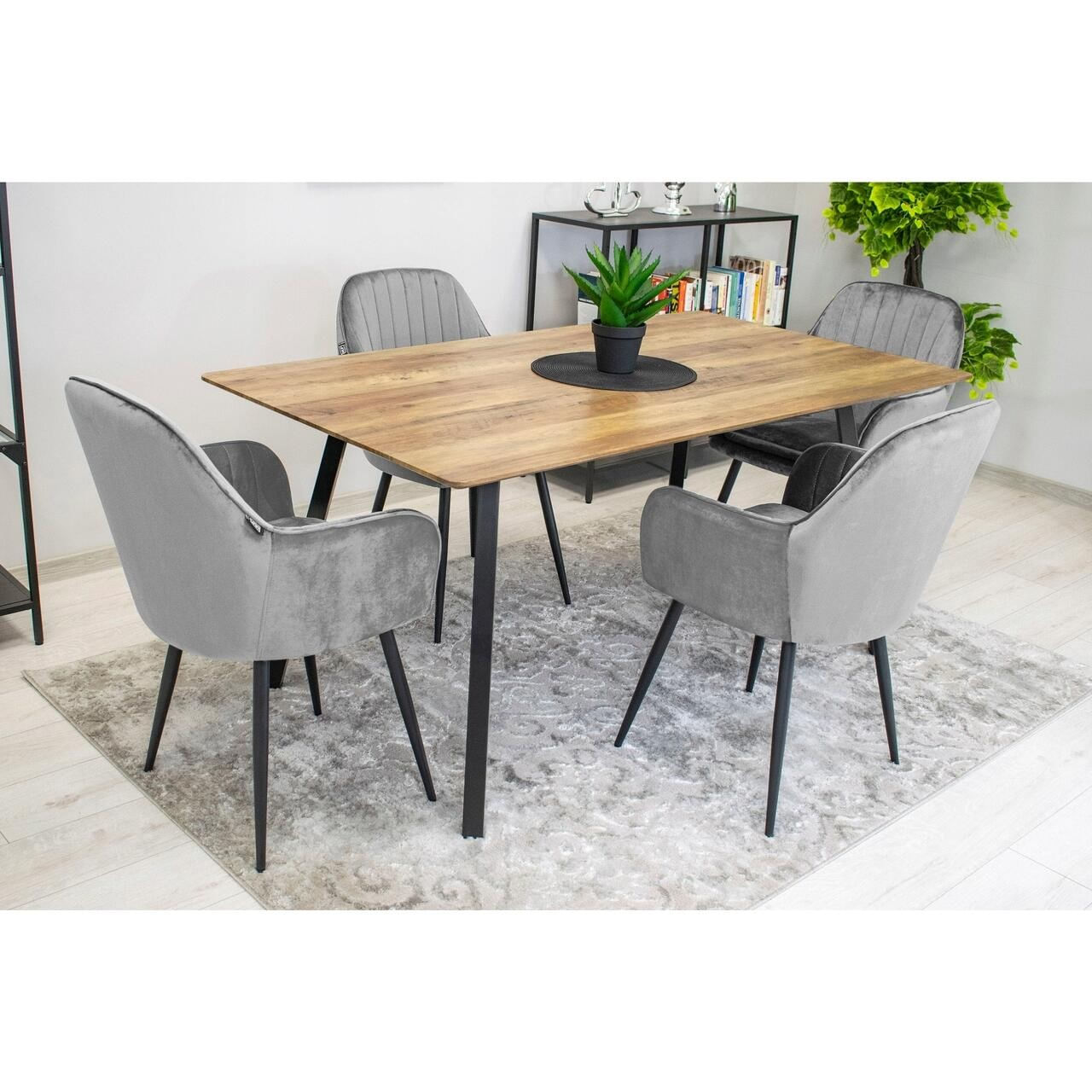 Scaun stil fotoliu bucatarie/living, Artool, Lugo, catifea, metal, argintiu si negru, 57.5x56.5x86.5 cm — imaginea 4