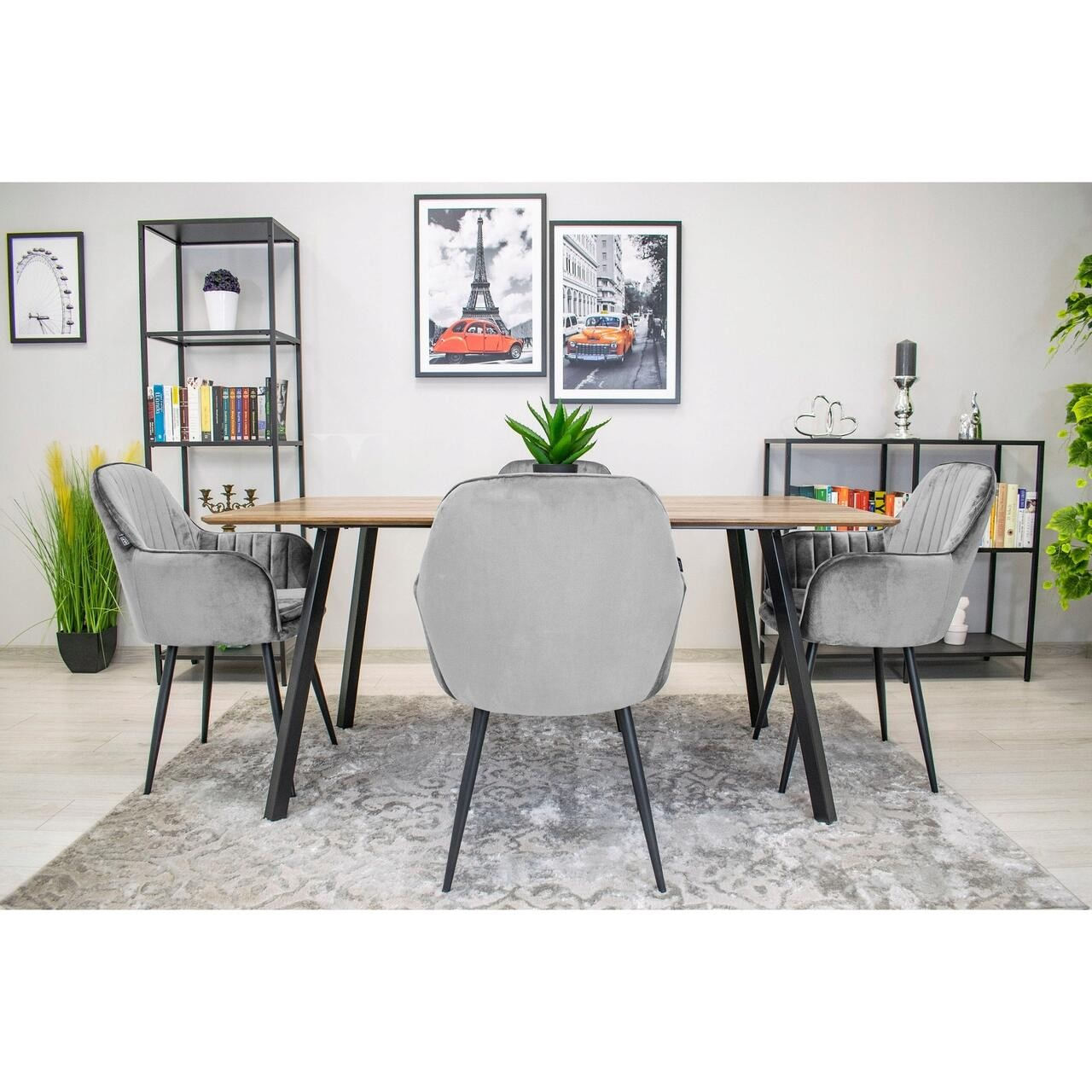 Scaun stil fotoliu bucatarie/living, Artool, Lugo, catifea, metal, argintiu si negru, 57.5x56.5x86.5 cm — imaginea 5