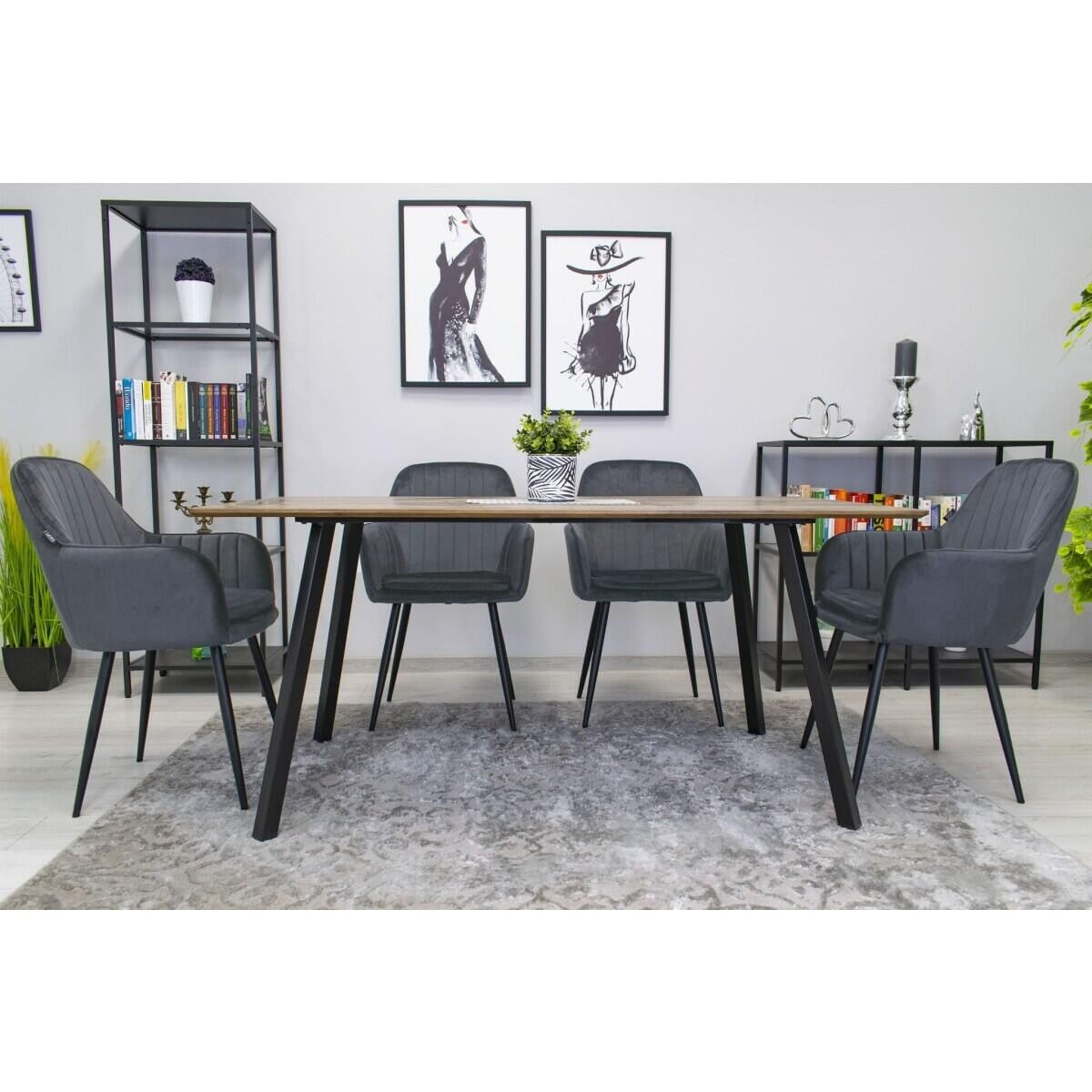 Scaun stil fotoliu bucatarie/living, Artool, Lugo, catifea, metal, gri si negru, 57.5x56.5x86.5 cm — imaginea 2