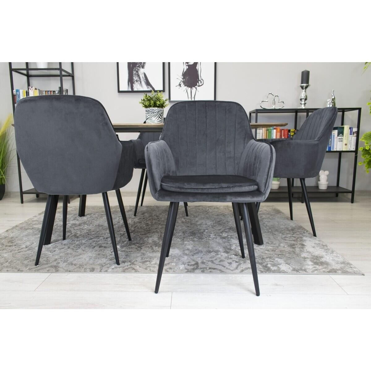 Scaun stil fotoliu bucatarie/living, Artool, Lugo, catifea, metal, gri si negru, 57.5x56.5x86.5 cm — imaginea 3